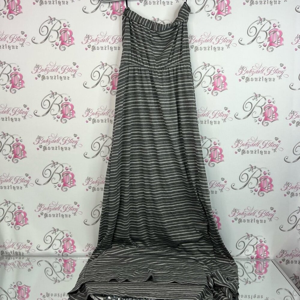 Love Stitch dress strapless maxi long style flowy grey and White Striped Skirt